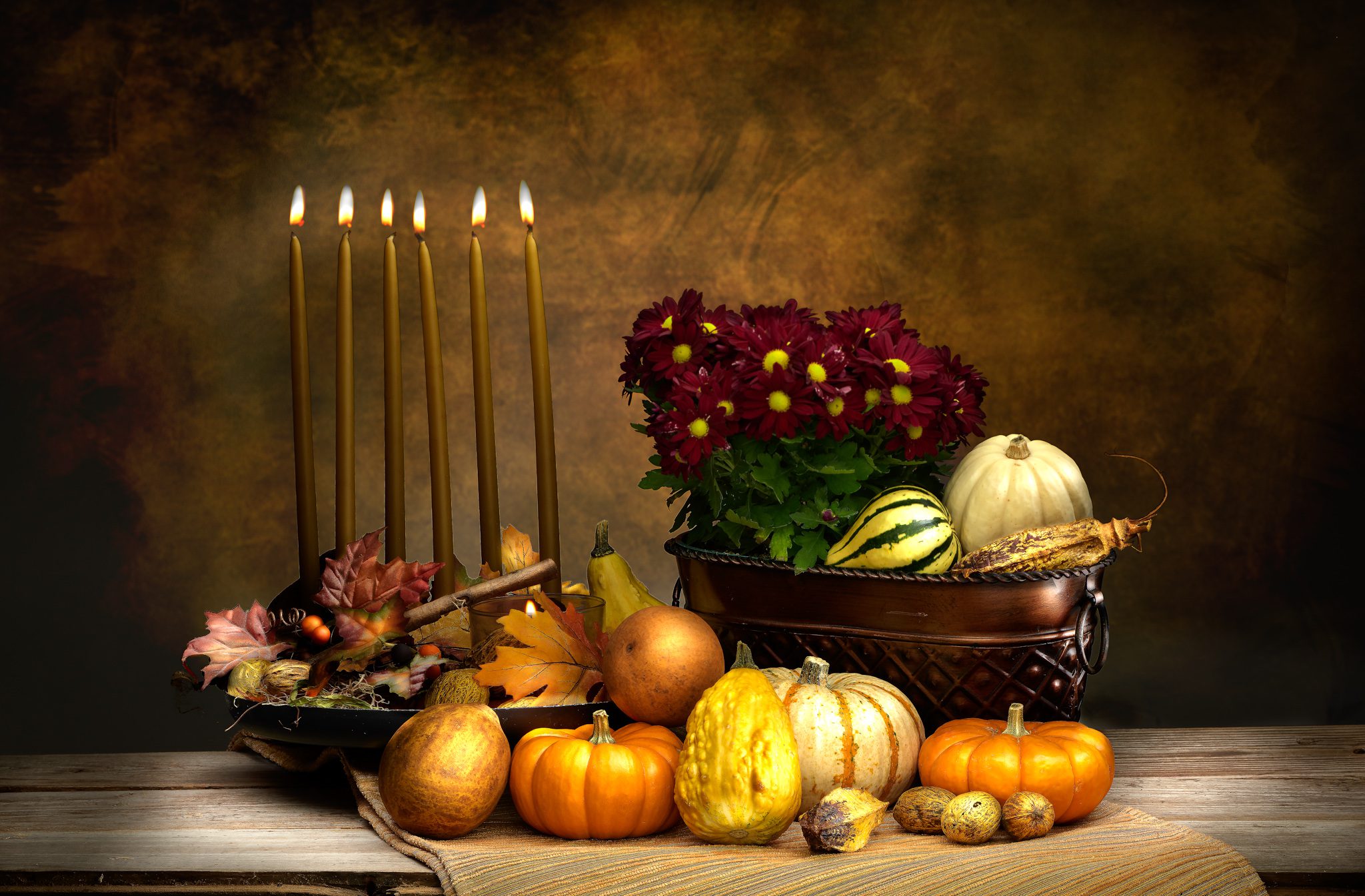 Harvest Abundance: Pumpkins, Squash, and Autumn Leaves Still Life Light Painting Fine Art Photography