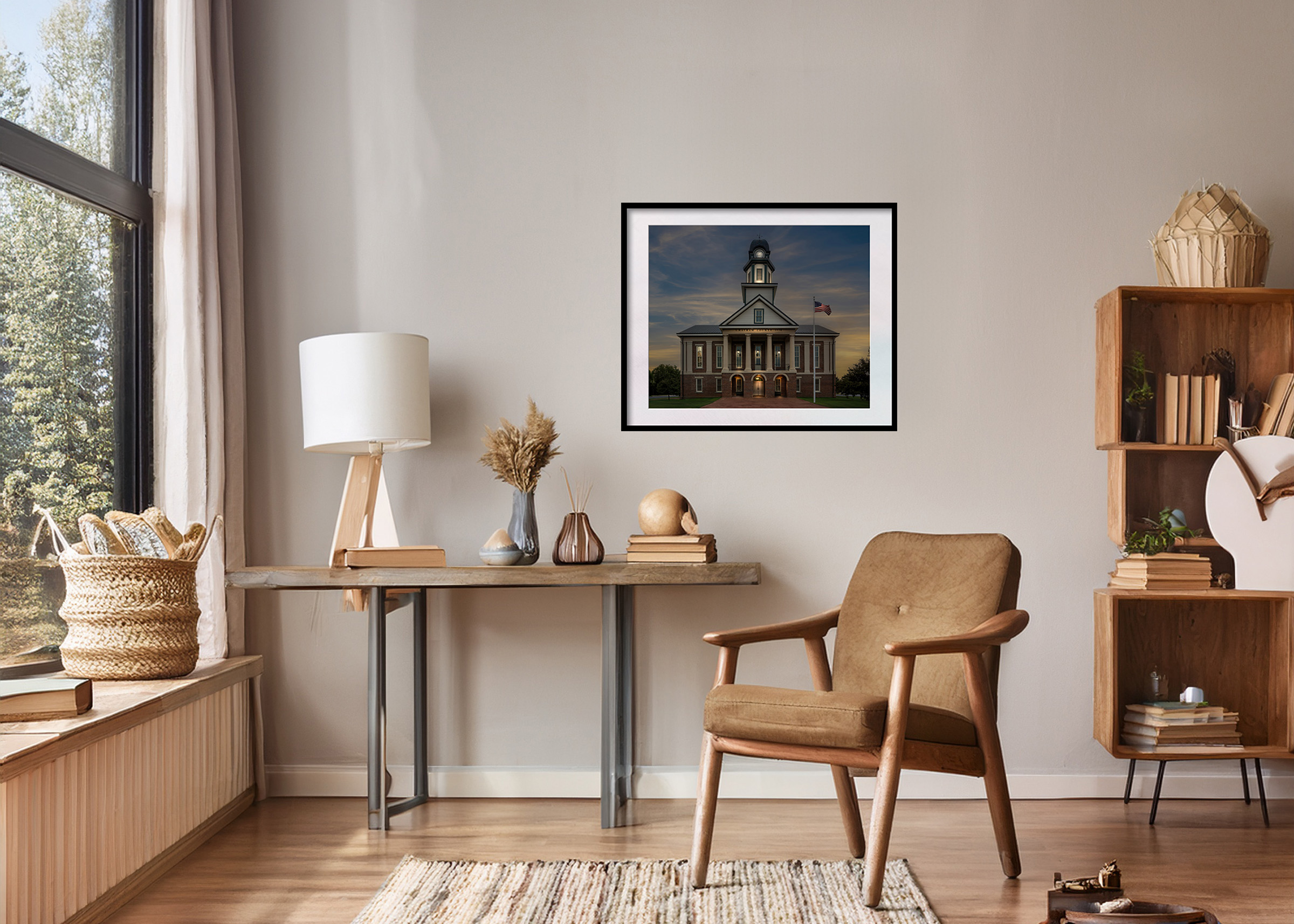 Chatham County Court House Nightscape in Family Room Setting