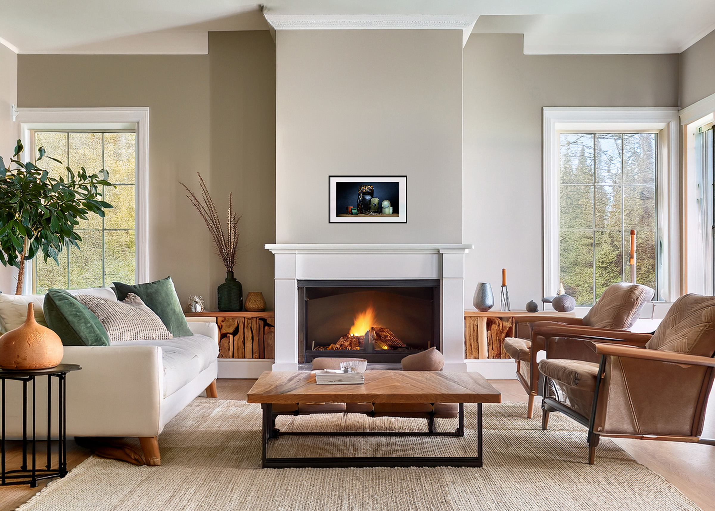 Cozy Family Room with Fireplace - Still Life Light Painting