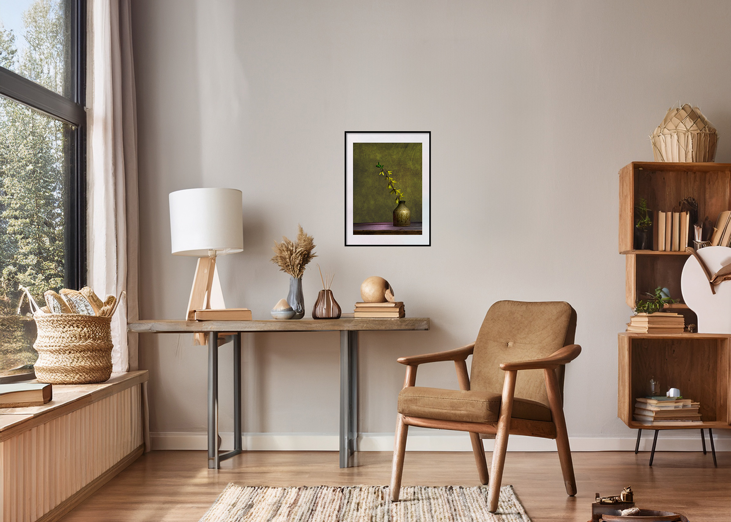 Forsythia in Bud Vase Pottery - Study room mockup