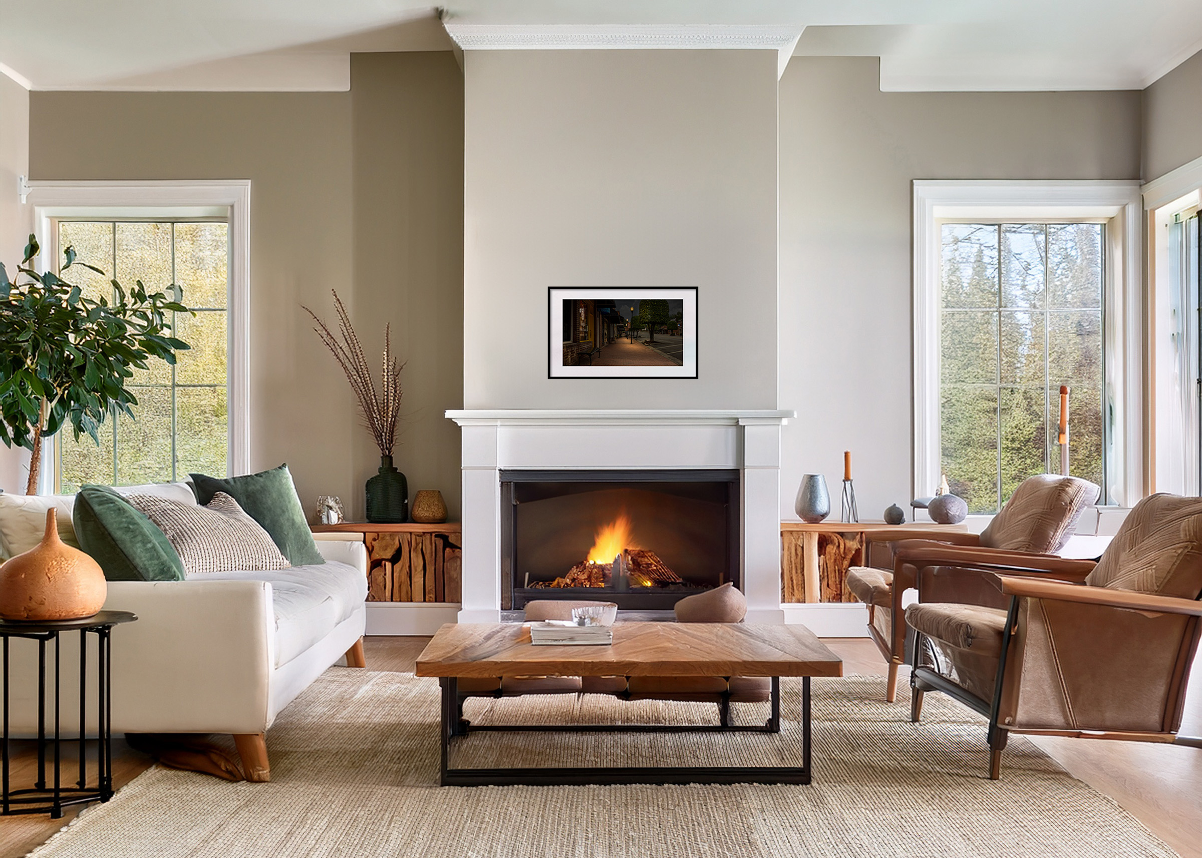 Cozy Family Room with Fireplace - Hillsboro Street Nightscape