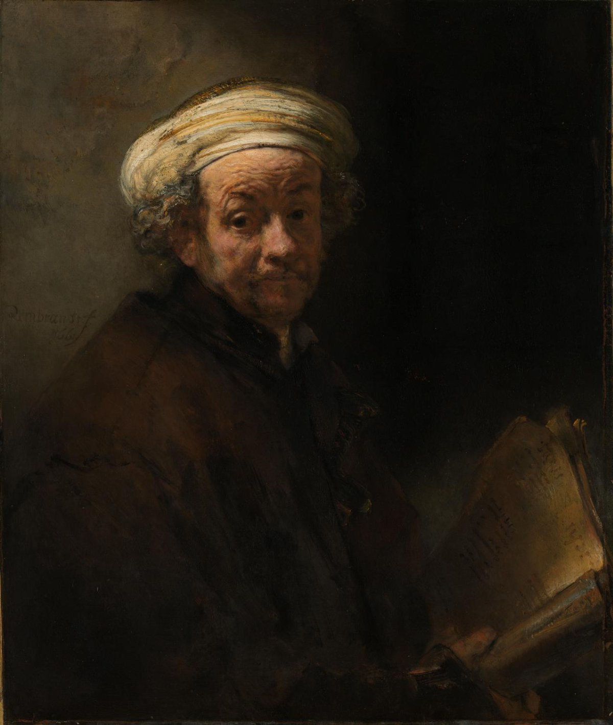 Rembrandt's Self-Portrait as the Apostle Paul, where shadow reads as space rather than absence
