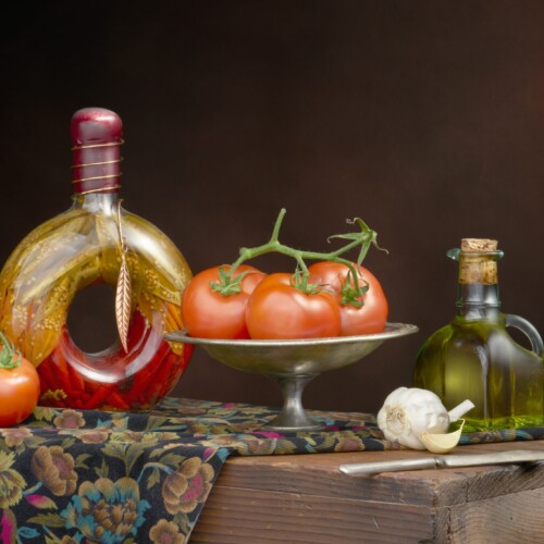 Gifts of Italy: Tomatoes, Olive Oil, and Garlic Gifts of Italy: Tomatoes, Olive Oil, and Garlic Quiet Still Life by Bobby Izquierdo