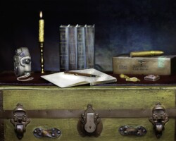 Midnight Cuban Diaries evokes the intimacy of late-night contemplation through a carefully arranged composition of cigars, journals, and symbolic objects. The image suggests untold stories, private rituals, and the lingering presence of memory, inviting viewers into a cinematic world suspended between solitude and narrative. A moody still-life photograph featuring Cuban cigars, handwritten journals or diaries, and vintage objects arranged under dramatic low-key lighting. Deep shadows, textured surfaces, and warm tones create an atmosphere of mystery, nostalgia, and quiet reflection.